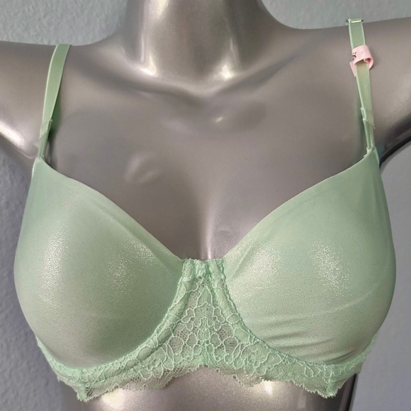 Victorias Secret Bra Dream Angels Unlined Uplift Green Shimmer Nwt 36C - Picture 1 of 6